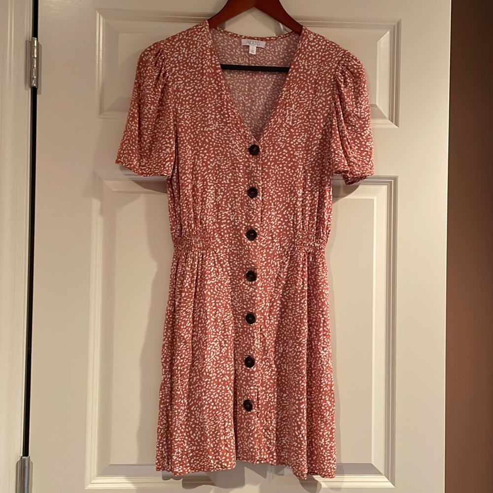 Abound Rust Pink Dot Button-Front Mini Dress